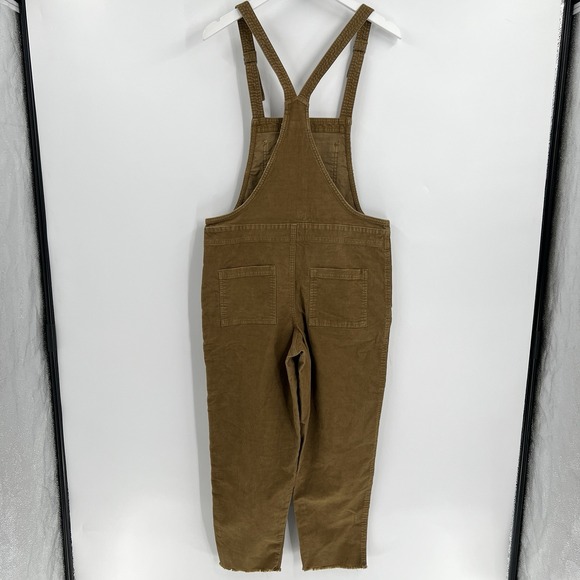 Aerie Werk‎ & Play Brown Corduroy Bib Overalls Size Medium Raw Frayed Hem Casual - Picture 5 of 10